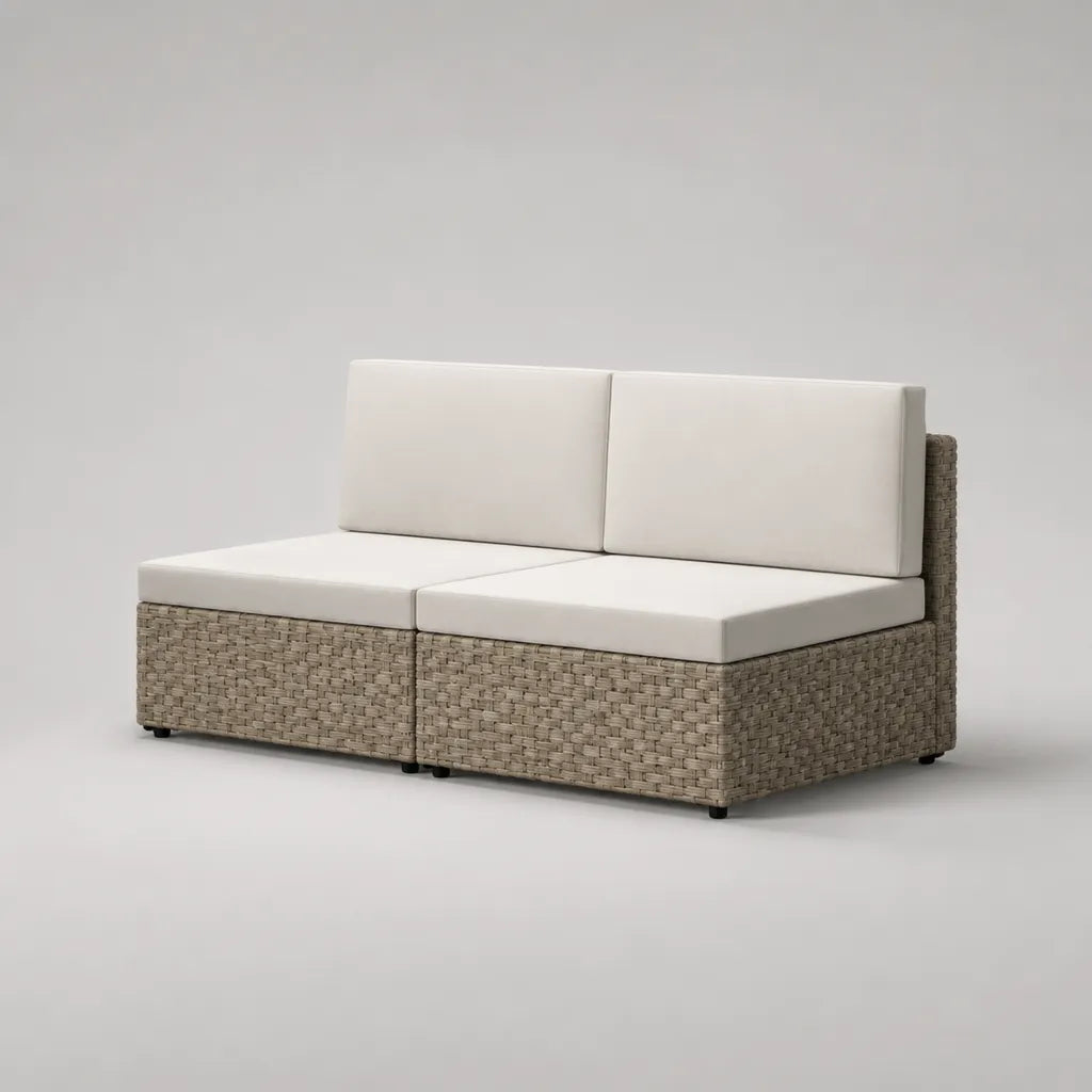 2-teiliges Gartensofa, 2-Sitzer aus PE-Rattan und Metall mit Polsterauflagen, Beige/Creme, 142 × 72 × 73 cm