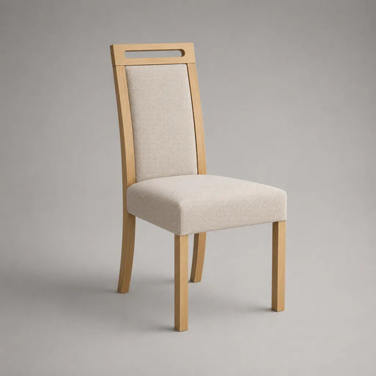 Gepolsterter Esszimmerstuhl aus massivem Buchenholz mit Polyesterbezug, Natur/Beige, 45 × 55 × 100 cm