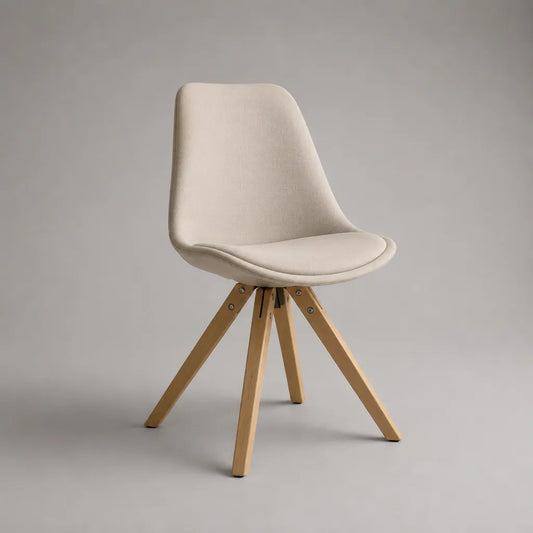 Esszimmerstuhl mit geschwungener Sitzschale, Polyesterbezug und Buchenholzgestell, Beige/Natur, 83 × 48 × 55 cm