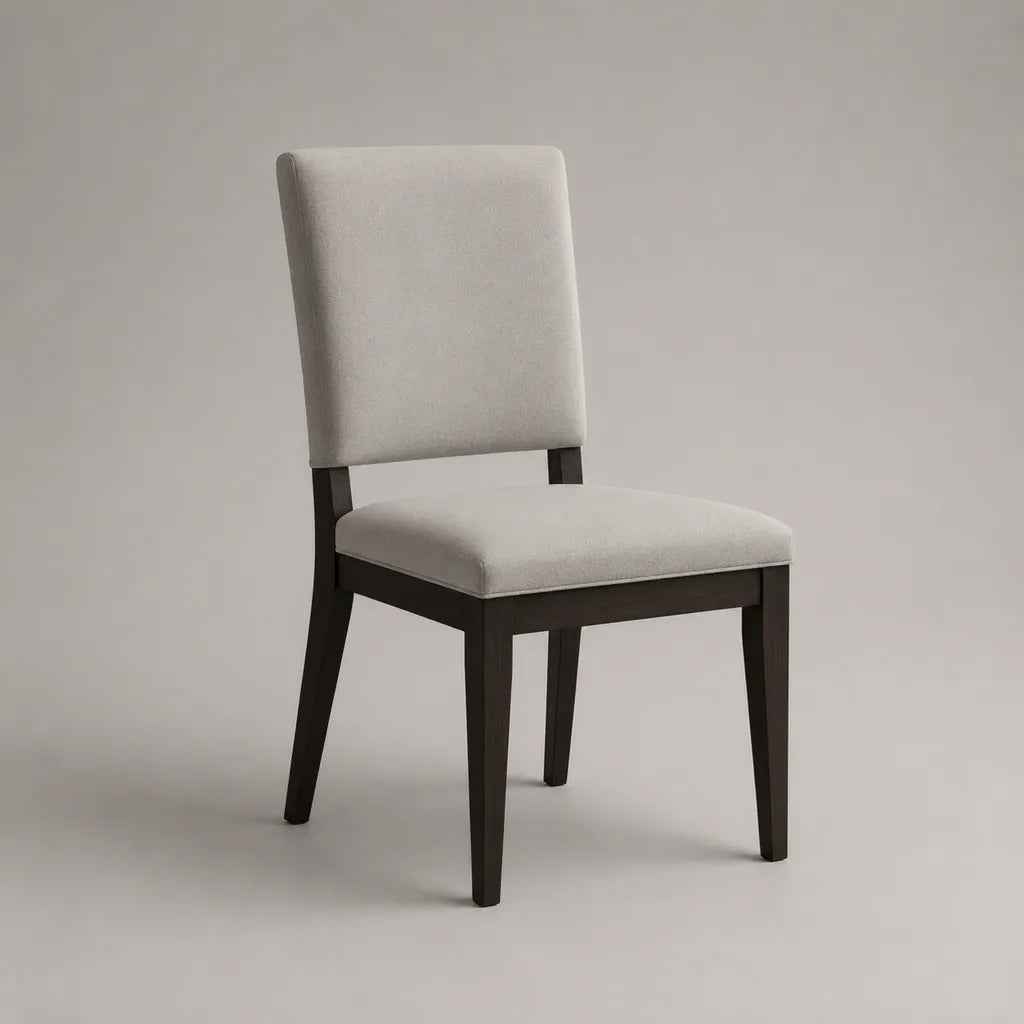 Gepolsterter Esszimmerstuhl aus Holz mit Stoffbezug, Beige/Dunkelbraun, 48 × 55 × 90 cm