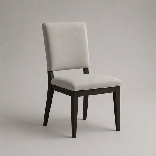 Gepolsterter Esszimmerstuhl aus Holz mit Stoffbezug, Beige/Dunkelbraun, 48 × 55 × 90 cm